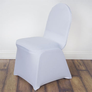 Elegant White Spandex Stretch Fitted Banquet Chair Cover