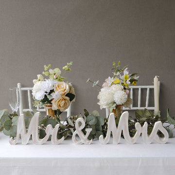 Whitewashed Rustic Wooden "Mr & Mrs" Freestanding Letter Photo Props, Farmhouse Chic Wedding Table Display Signs