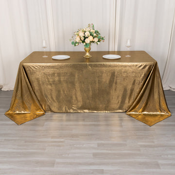 Antique Gold Shimmer Sequin Dots Polyester Tablecloth, Wrinkle Free Sparkle Glitter Tablecover 90"x132"