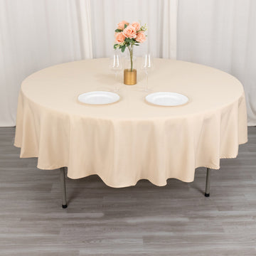 Beige Seamless Premium Polyester Round Tablecloth 220GSM 90"