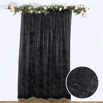 Black Metallic Fringe Shag Photo Backdrop Divider Curtain, Shimmery Tinsel Polyester Event Drapery Panel 8ft