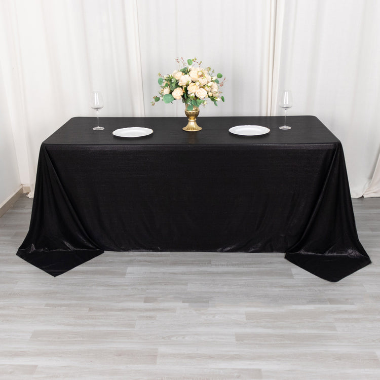 90x132inch Shiny Black Polyester Rectangular Tablecloth With Shimmer Sequin Dots