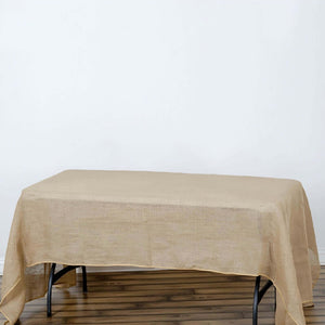 Natural burlap tablecloth on a wooden floor