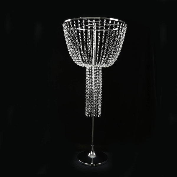 Crystal bead floor lamp with chrome stand on black background#whtbkgd