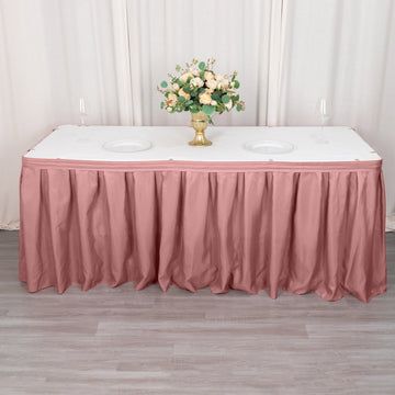 Dusty Rose Pleated Polyester Table Skirt, Banquet Folding Table Skirt 21ft