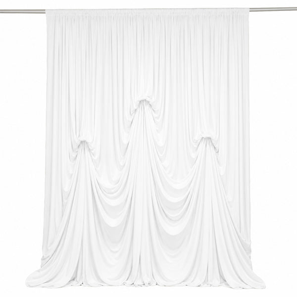 Elegant white draped curtain backdrop with soft pleated folds