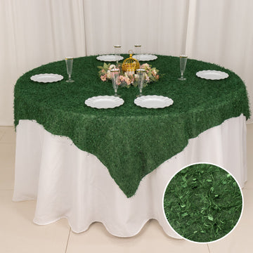Green Fringe Shag Square Polyester Table Overlay 72"x72"