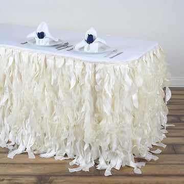 Elegant Ivory Curly Willow Taffeta Table Skirt for Stunning Event Decor
