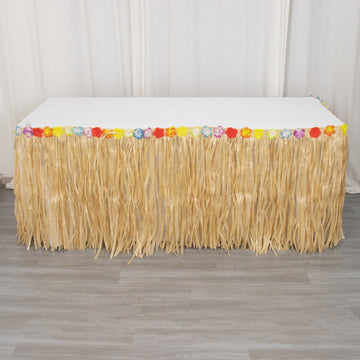 Enhance Your Hawaiian Themed Party with a Natural Raffia Grass Table Skirt