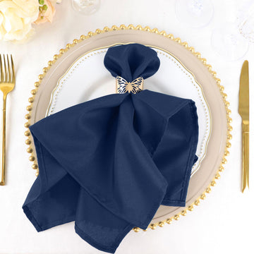 5 Pack Navy Blue Seamless Cloth Dinner Napkins, Reusable Linen 20"x20"