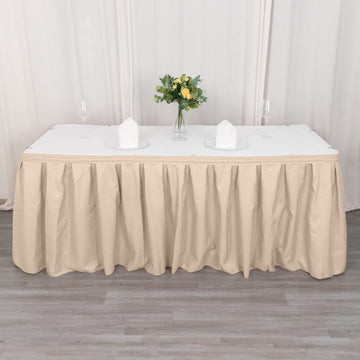 Add Elegance to Your Event with the Nude Pleated Polyester Table Skirt