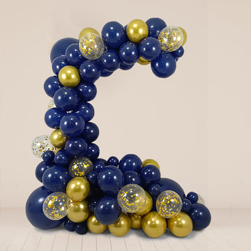 100 Pack Assorted Royal Blue Gold DIY Balloon Garland Kit, Latex Party Balloon Arch Decorations