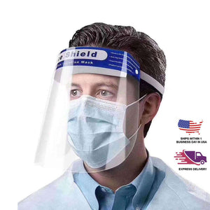 Protective face shield with mask for safety and hygiene.