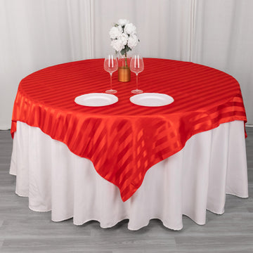 Enhance Your Event with the Red Satin Stripe Square Table Overlay