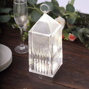 Crystal lantern with LED lights on a wooden table