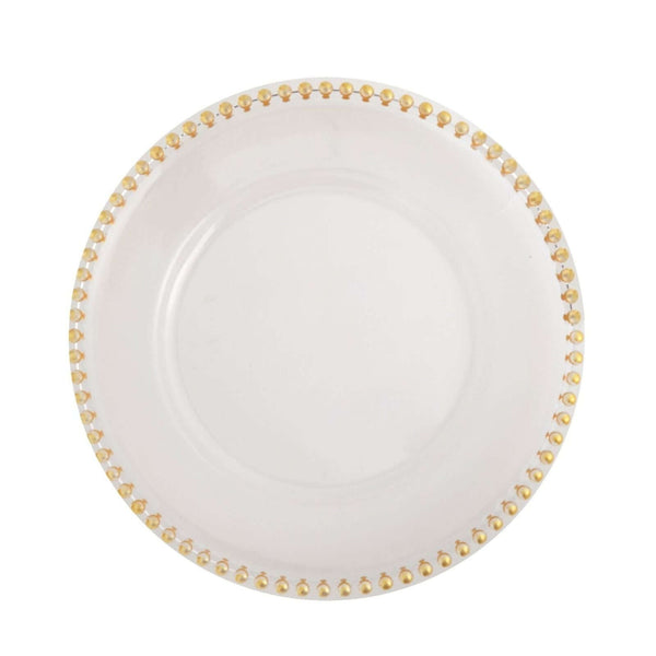 Elegant white plate with gold beaded rim design