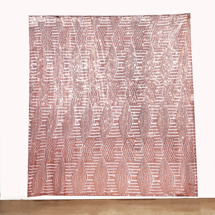 Rose Gold Geometric Sequin Divider Backdrop Drape Curtain with Satin Backing, Seamless Opaque