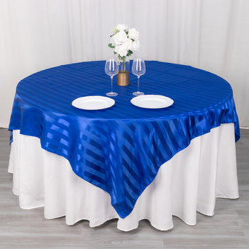 Elevate Your Event with the Royal Blue Satin Stripe Square Table Overlay