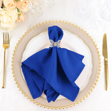 5 Pack Royal Blue Seamless Cloth Dinner Napkins, Wrinkle Resistant Linen 17"x17"
