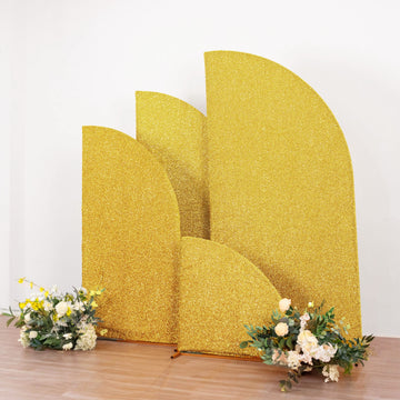 Set of 4 Gold Chiara Backdrop Stand Covers Shimmer Tinsel Finish, Fitted Covers For Half Moon Wedding Arches 2.5ft, 5ft, 6ft, 7ft