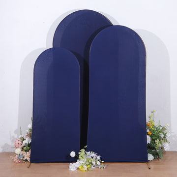 Set of 3 Matte Navy Blue Spandex Fitted Wedding Arch Covers For Round Top Chiara Backdrop Stands 5ft, 6ft, 7ft