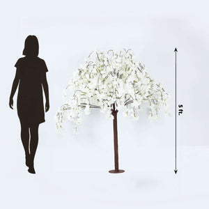 Artificial white cherry blossom tree, 5 ft tall, studio-style isolation shot.