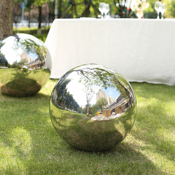 Silver Stainless Steel Gazing Globe Mirror Ball, Reflective Shiny Hollow Garden Sphere - 20"