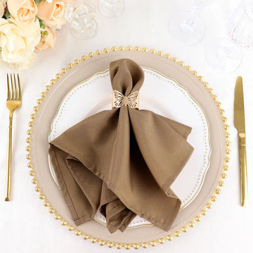 5 Pack Taupe Seamless Cloth Dinner Napkins, Wrinkle Resistant Linen 17"x17"