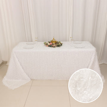 Elevate Your Event Decor with the White Fringe Shag Polyester Rectangular Tablecloth