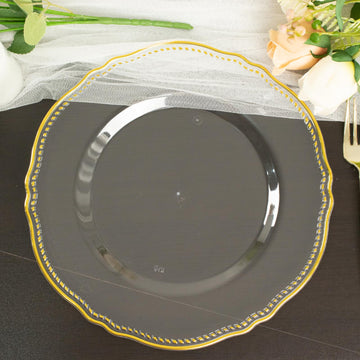 Elegant Clear/Gold Plastic Dinner Plates for Stylish Events