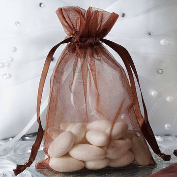 Elegant Chocolate Organza Drawstring Wedding Party Favor Gift Bags