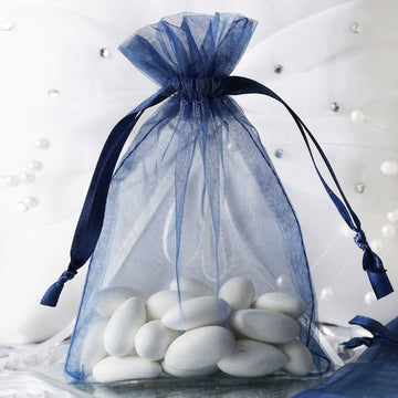 Navy Blue Organza Drawstring Wedding Party Favor Gift Bags 4"x6"