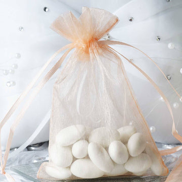 Peach Organza Drawstring Wedding Party Favor Gift Bags