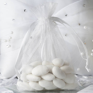 Elegant White Organza Drawstring Bags for Wedding Party Favors