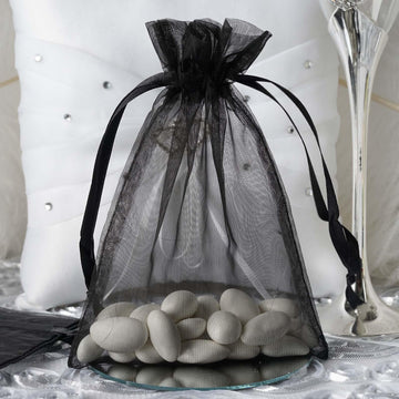 Black Organza Drawstring Wedding Party Favor Gift Bags 5"x7" - Add Elegance and Style to Your Event Decor