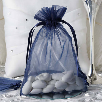 Navy Blue Organza Drawstring Wedding Party Favor Gift Bags 5"x7"