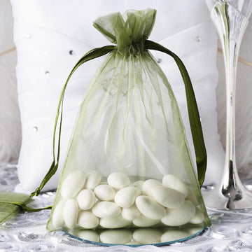 Elegant Olive Green Organza Drawstring Wedding Favor Bags