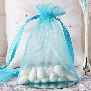 Turquoise Organza Drawstring Wedding Party Favor Gift Bags