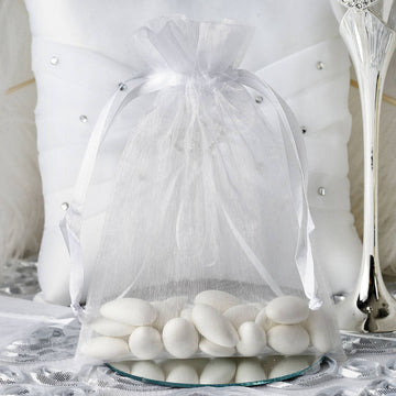 Elegant White Organza Drawstring Wedding Party Favor Gift Bags