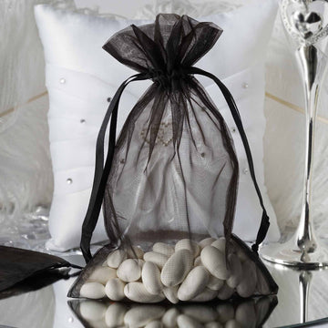 Elegant Black Organza Drawstring Wedding Party Favor Gift Bags 6"x9"