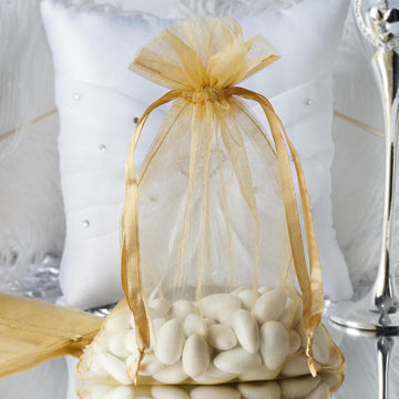 Elegant Gold Organza Drawstring Wedding Party Favor Gift Bags 6"x9"
