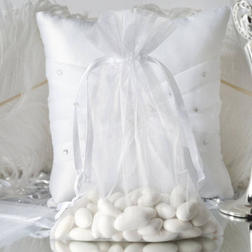 Elegant White Organza Drawstring Wedding Party Favor Gift Bags 6"x9"