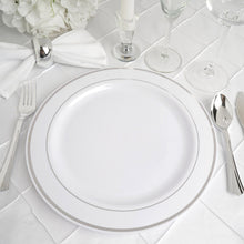 Tres Chic Silver Rimmed White Disposable Plastic 10 Inch Dinner Plates 10 Pack
