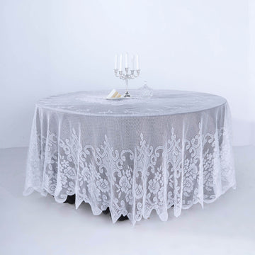 Premium Lace White Round Seamless Tablecloth 108"