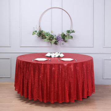 Elevate Your Event with the Red Seamless Premium Sequin Round Tablecloth 108