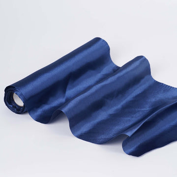 Elevate Your Event with Navy Blue Satin Fabric Bolt
