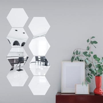 12 Pack Hexagon Acrylic Mirror Wall Stickers, Removable Wall Decals For Home Decor - 10"