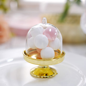 12 Pack Clear Gold Fillable Mini Pedestal Cake Stand Gift Boxes, Candy Treat Favor Boxes With Dome Lid 3"