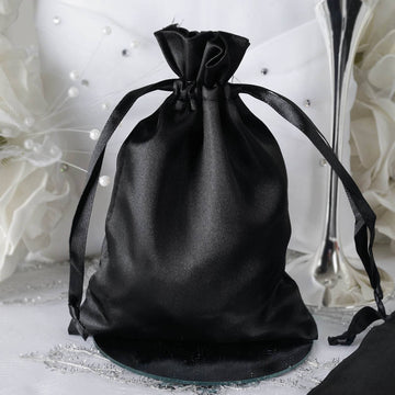 Elegant Black Satin Drawstring Wedding Party Favor Gift Bags 5"x7"