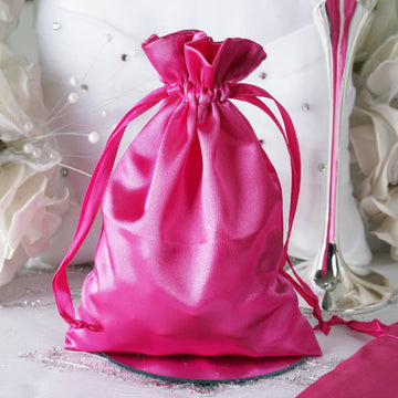 12 Pack Fuchsia Satin Drawstring Wedding Party Favor Gift Bags 5"x7"